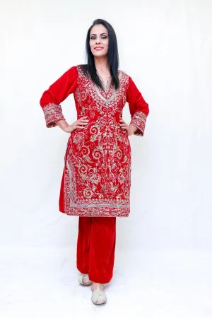 Red Velvet Embroidered Salwar Kameez Suit