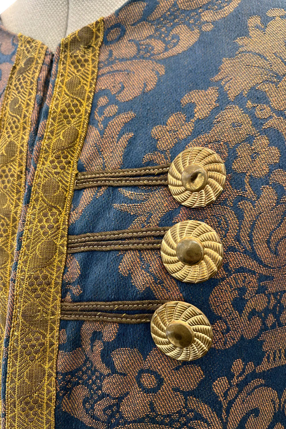 Remarkable Late 1800s Charles H. Fox Theatre Costume Gold & Blue Brocade Great Coat