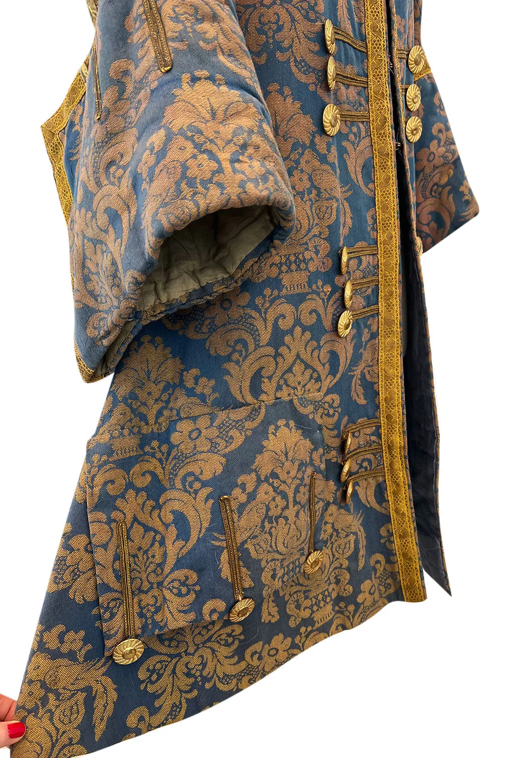 Remarkable Late 1800s Charles H. Fox Theatre Costume Gold & Blue Brocade Great Coat