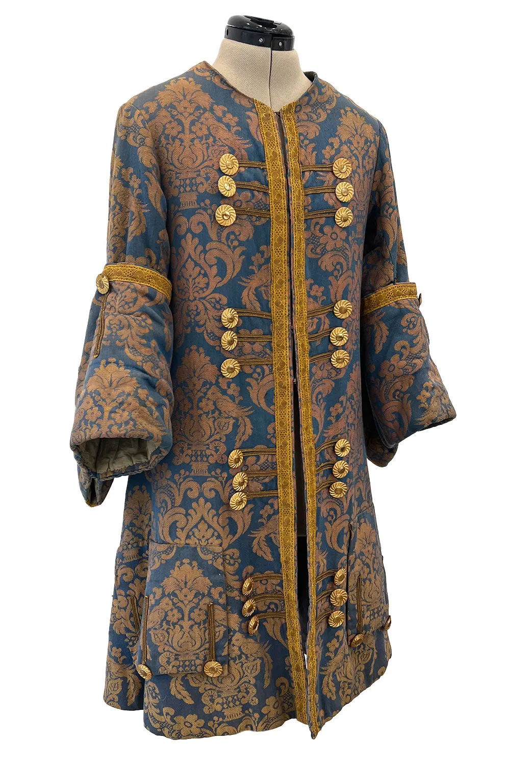 Remarkable Late 1800s Charles H. Fox Theatre Costume Gold & Blue Brocade Great Coat