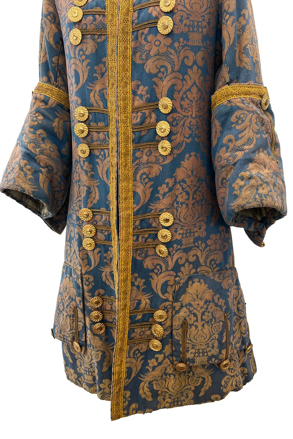 Remarkable Late 1800s Charles H. Fox Theatre Costume Gold & Blue Brocade Great Coat