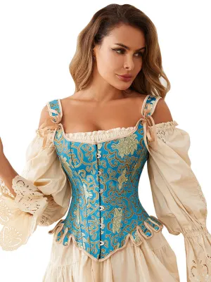 Renaissance Vintage Brocade Lace Up Bustier Overbust Corset Top