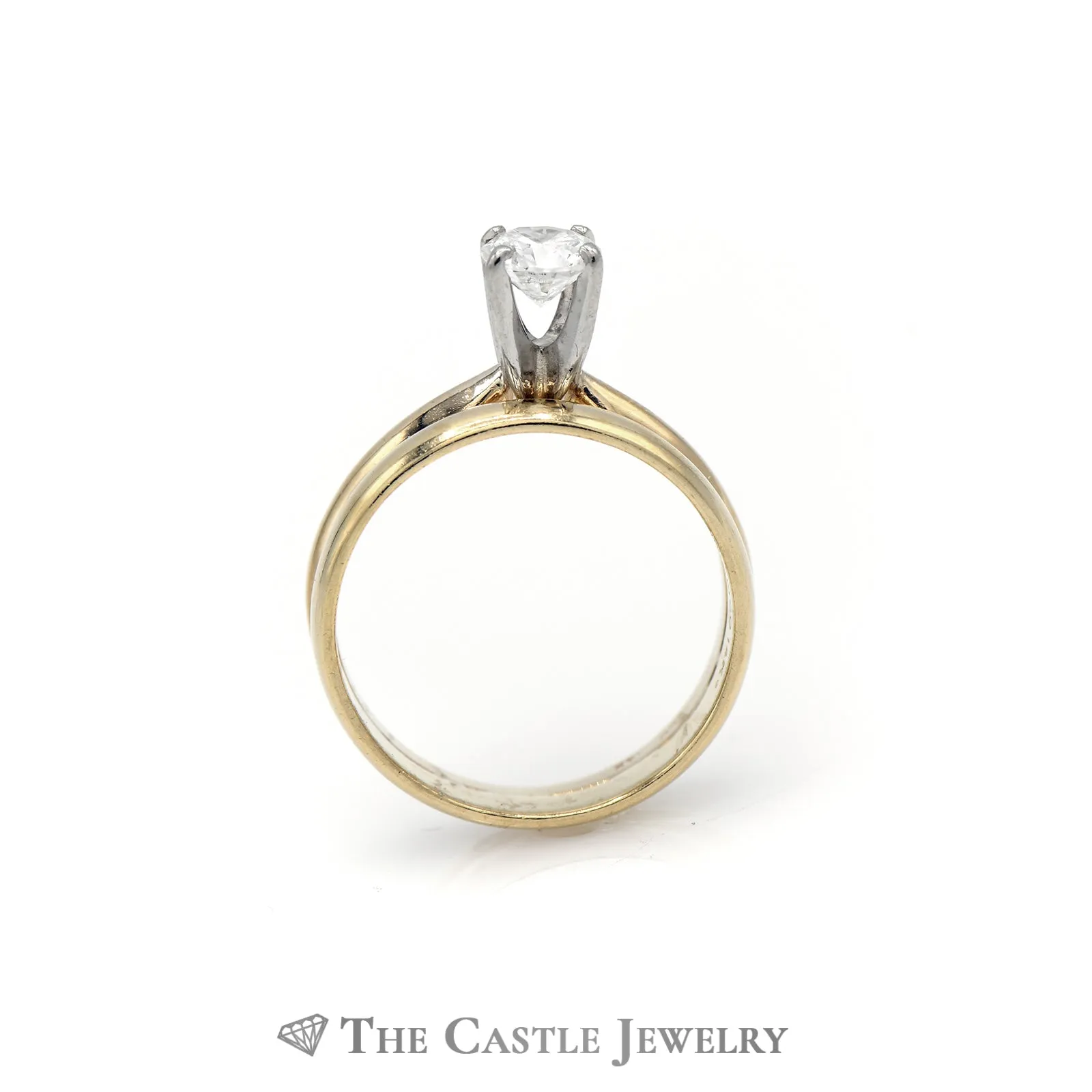 Round Brilliant Cut Diamond Solitaire w/ Soldered 3mm Wedding Band in 14K Gold