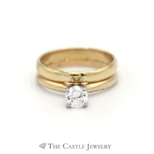 Round Brilliant Cut Diamond Solitaire w/ Soldered 3mm Wedding Band in 14K Gold