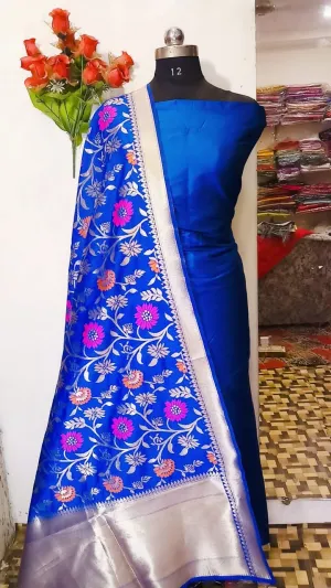 Royal Blue Banarasi Silk Katan Suit Set