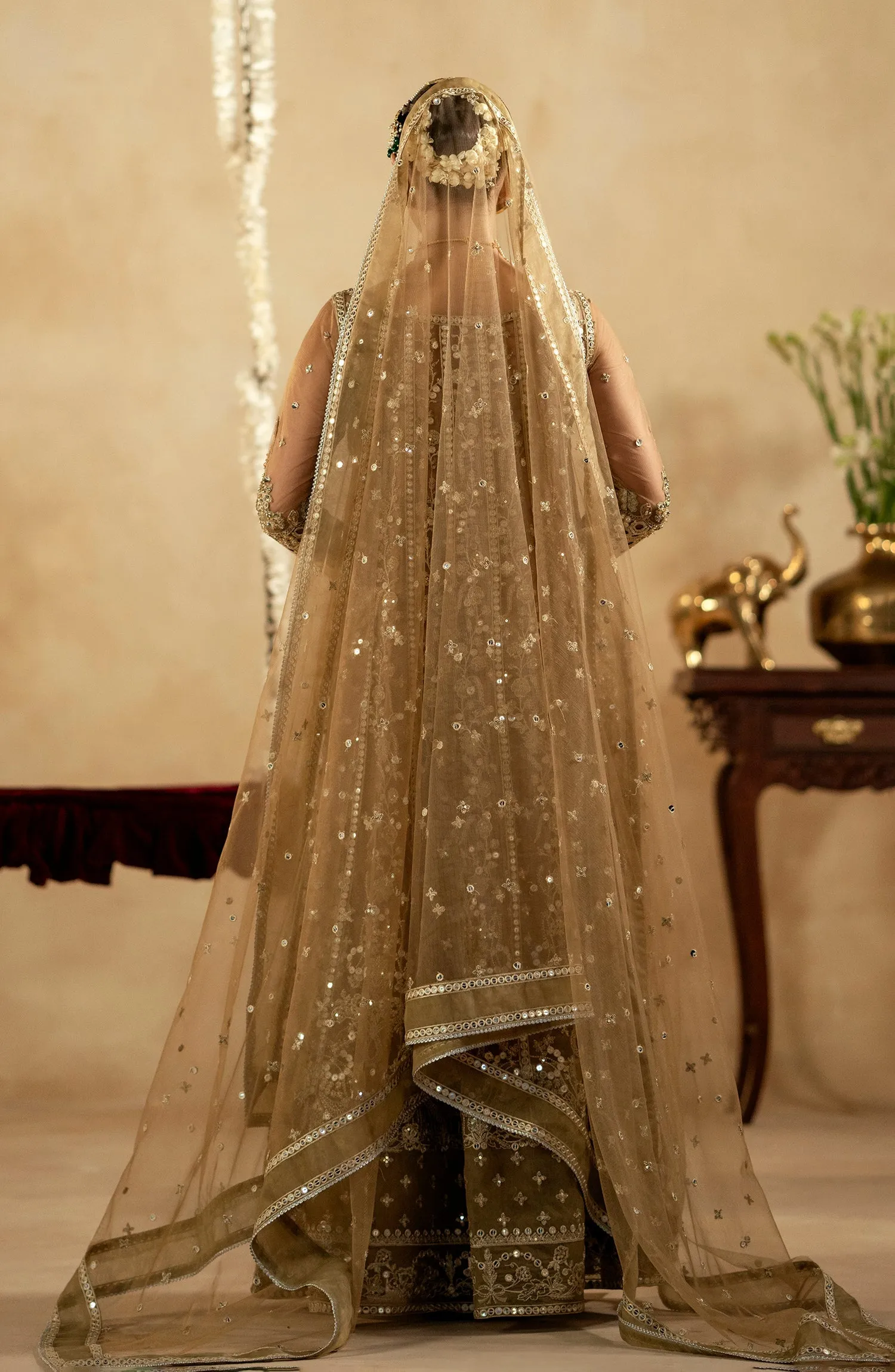 Royal Golden Embroidered Pakistani Wedding Dress Pishwas Frock