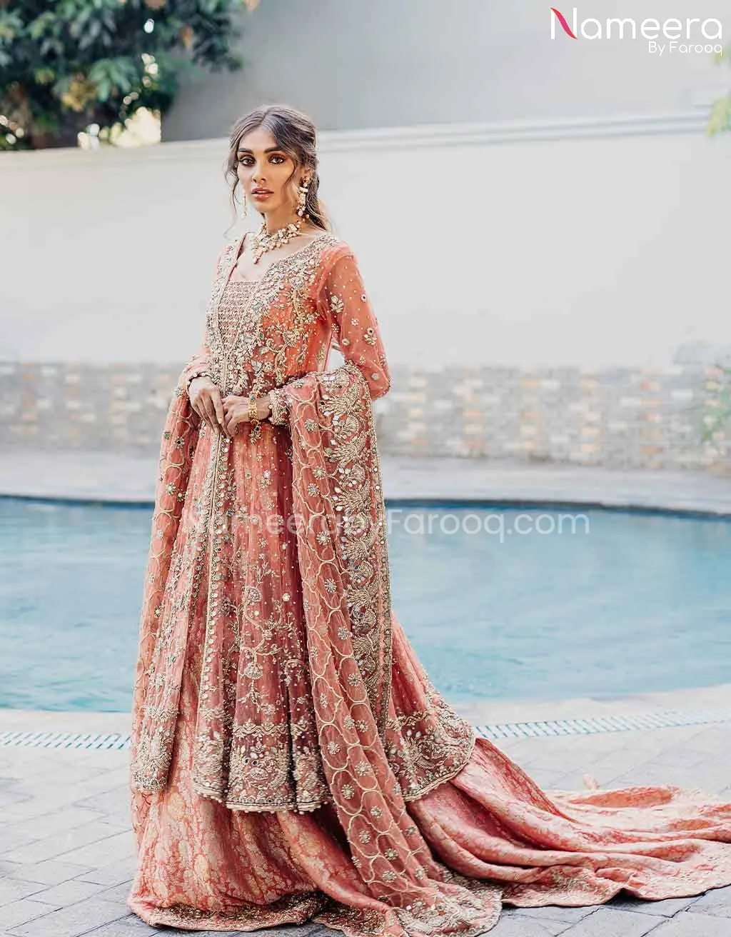 Royal Pakistani Peach Gown Bridal Lehenga Dress #BS602