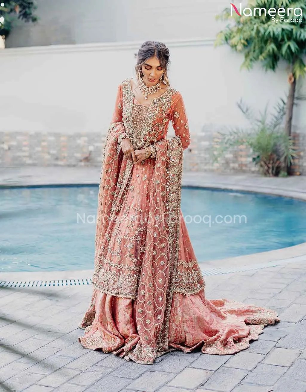Royal Pakistani Peach Gown Bridal Lehenga Dress #BS602