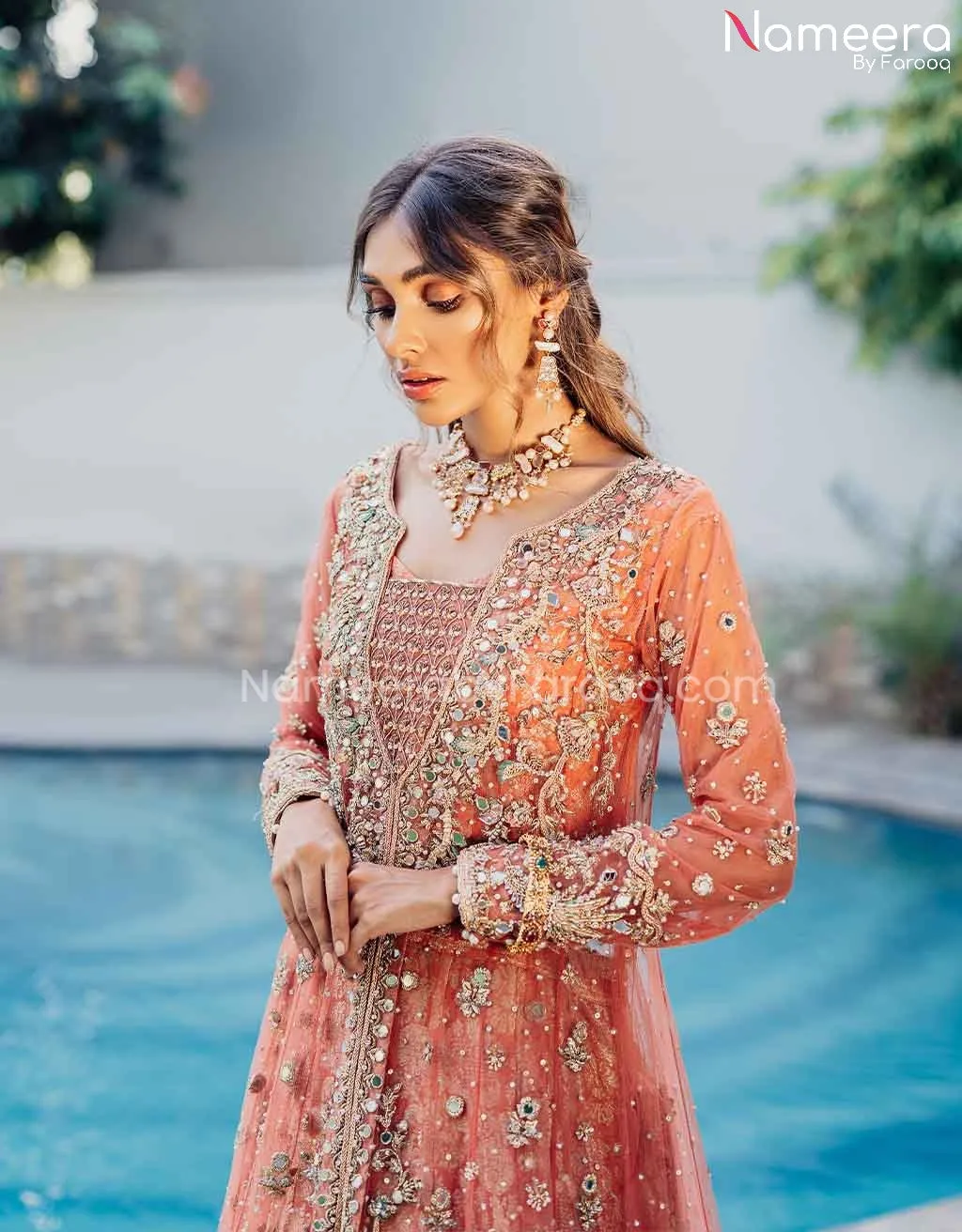 Royal Pakistani Peach Gown Bridal Lehenga Dress #BS602