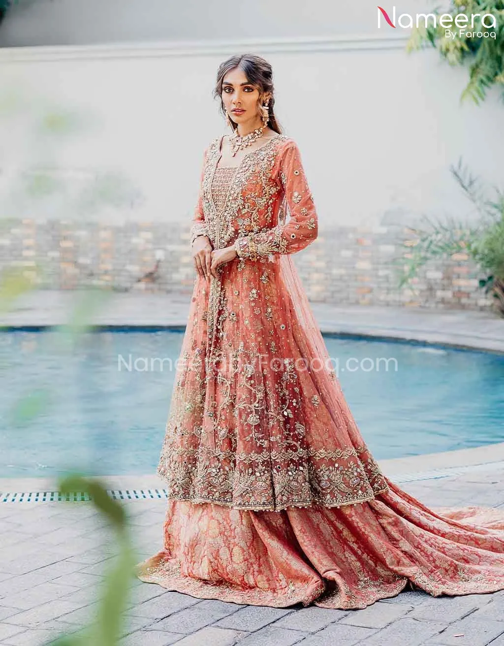 Royal Pakistani Peach Gown Bridal Lehenga Dress #BS602