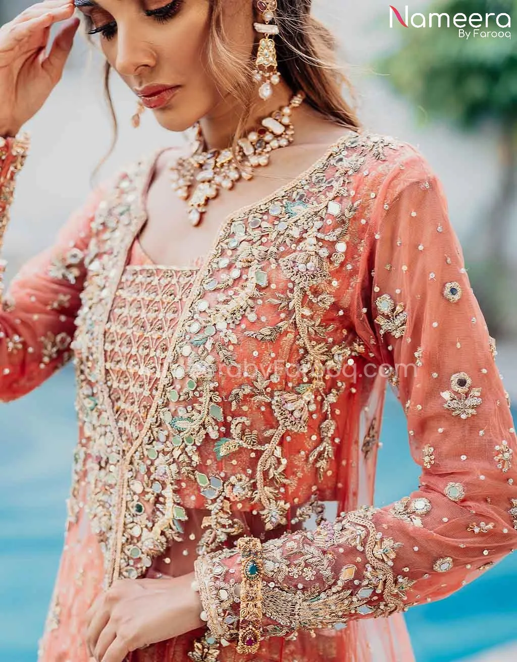 Royal Pakistani Peach Gown Bridal Lehenga Dress #BS602