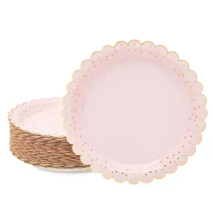 Scalloped Polka Dot Paper Plates Rose Gold 30th Birthday Decorations