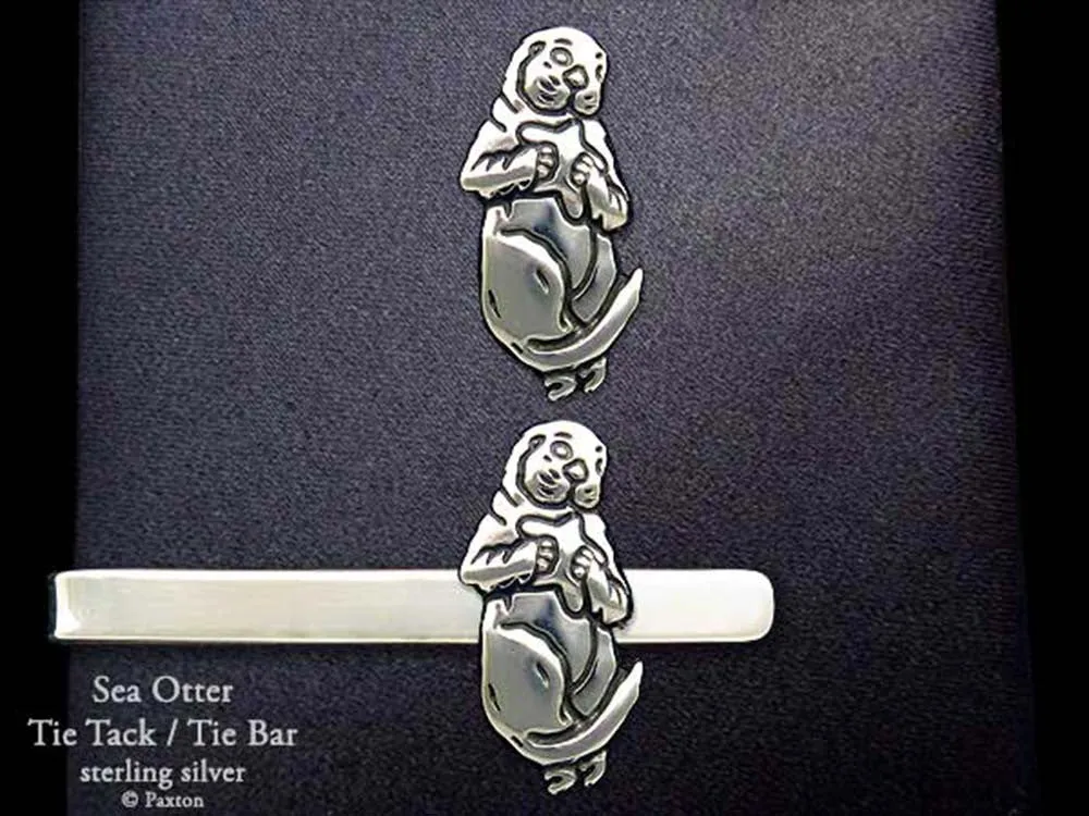 Sea Otter Tie Tack or Sea Otter Tie Bar / Tie Clip Sterling Silver