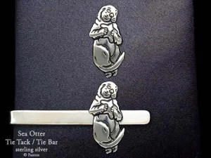 Sea Otter Tie Tack or Sea Otter Tie Bar / Tie Clip Sterling Silver