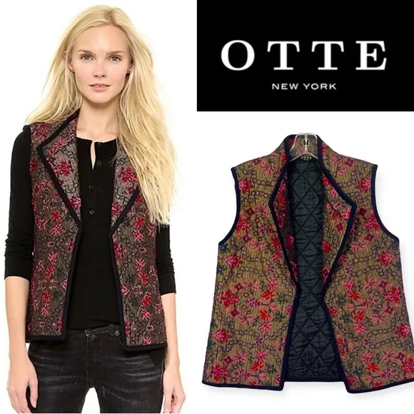 ShopBop Otte New York Chloe Quilted Tapestry Floral Metallic Embroidered Vest S