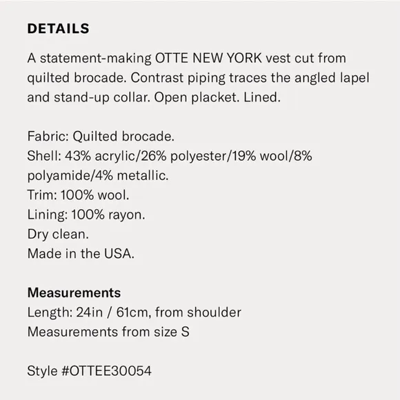 ShopBop Otte New York Chloe Quilted Tapestry Floral Metallic Embroidered Vest S