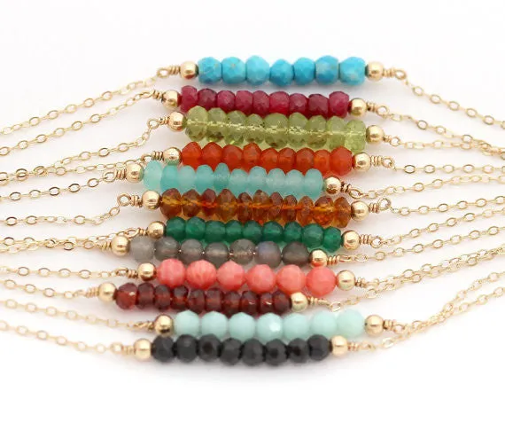Short Gemstone Bar Necklace, 1.5" Bar