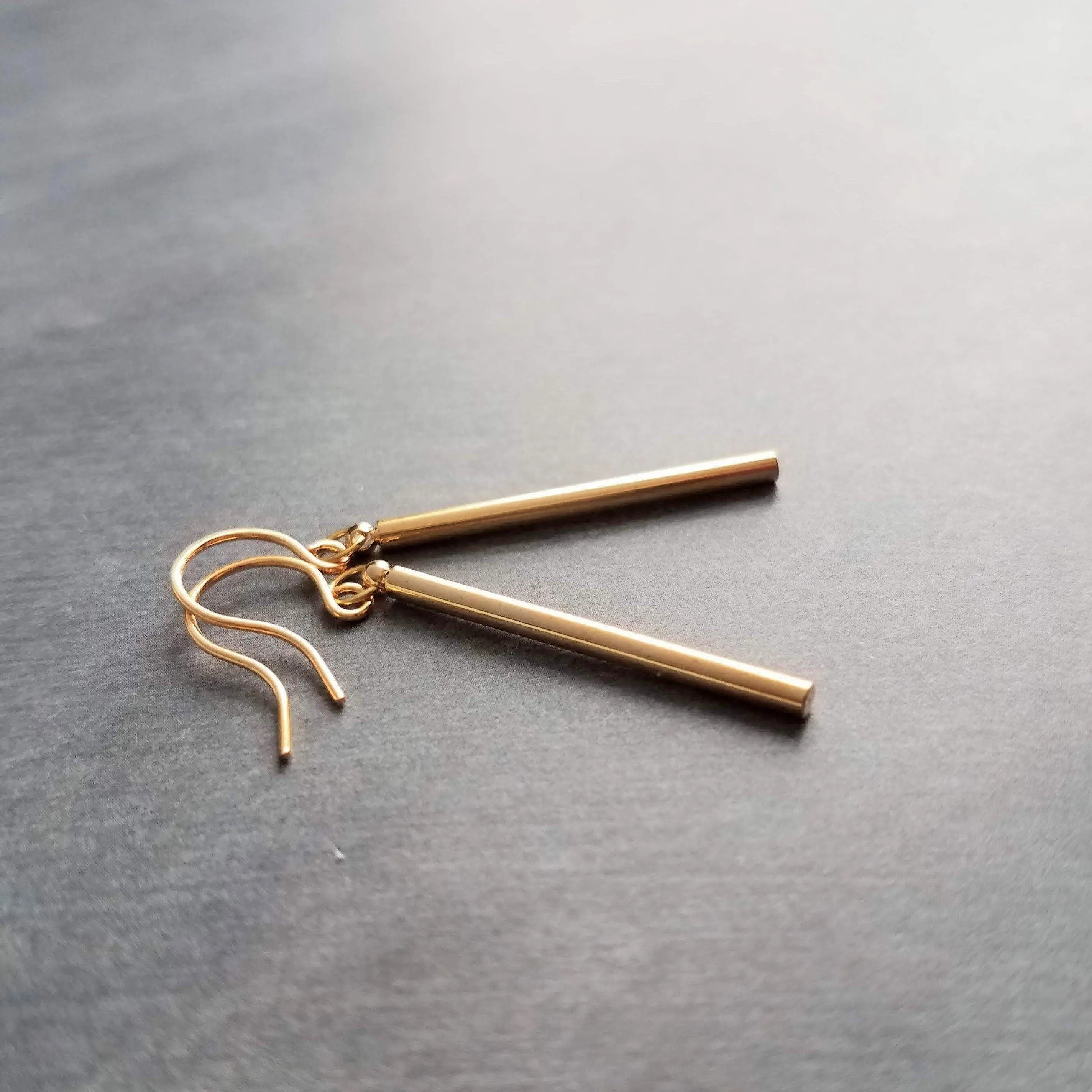 Short Gold Bar Earrings, gold line earrings, gold stick earrings, tube earring small thin gold earrings straight line skinny cylinder