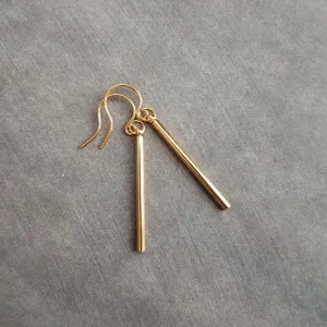 Short Gold Bar Earrings, gold line earrings, gold stick earrings, tube earring small thin gold earrings straight line skinny cylinder