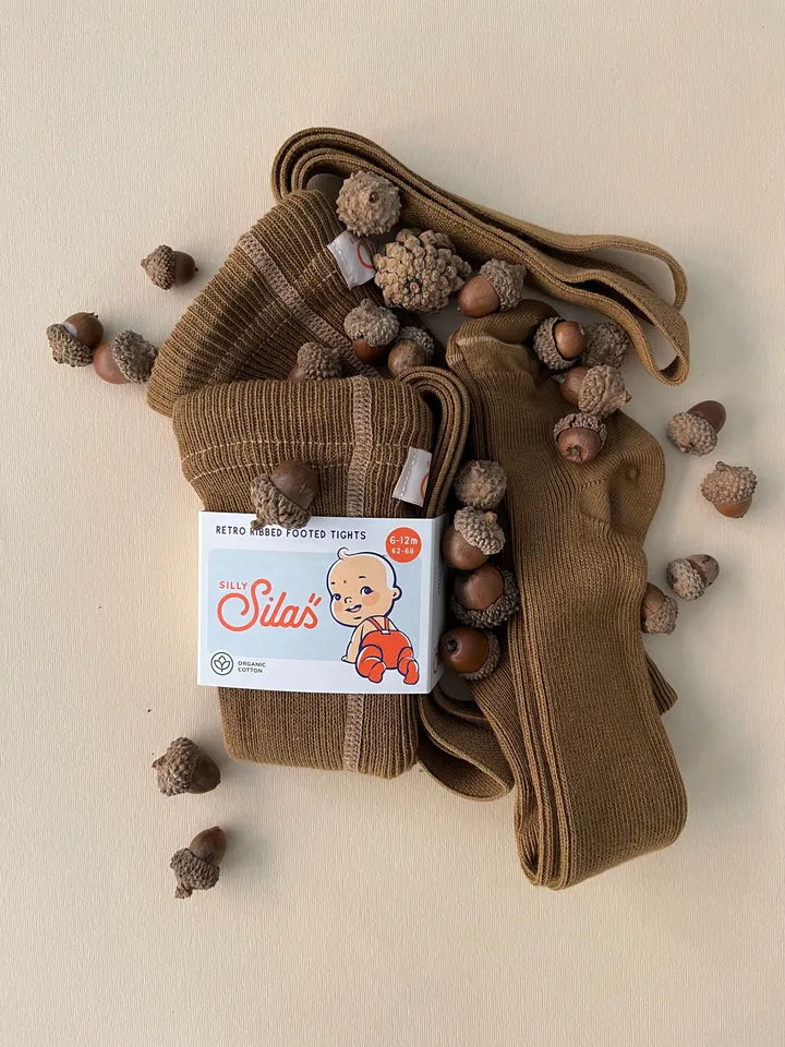 Silly Silas Footed Tights - Acorn