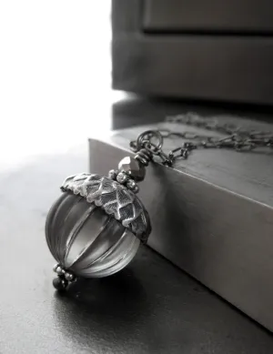 Silver Acorn Necklace with Vintage Gray Pendant