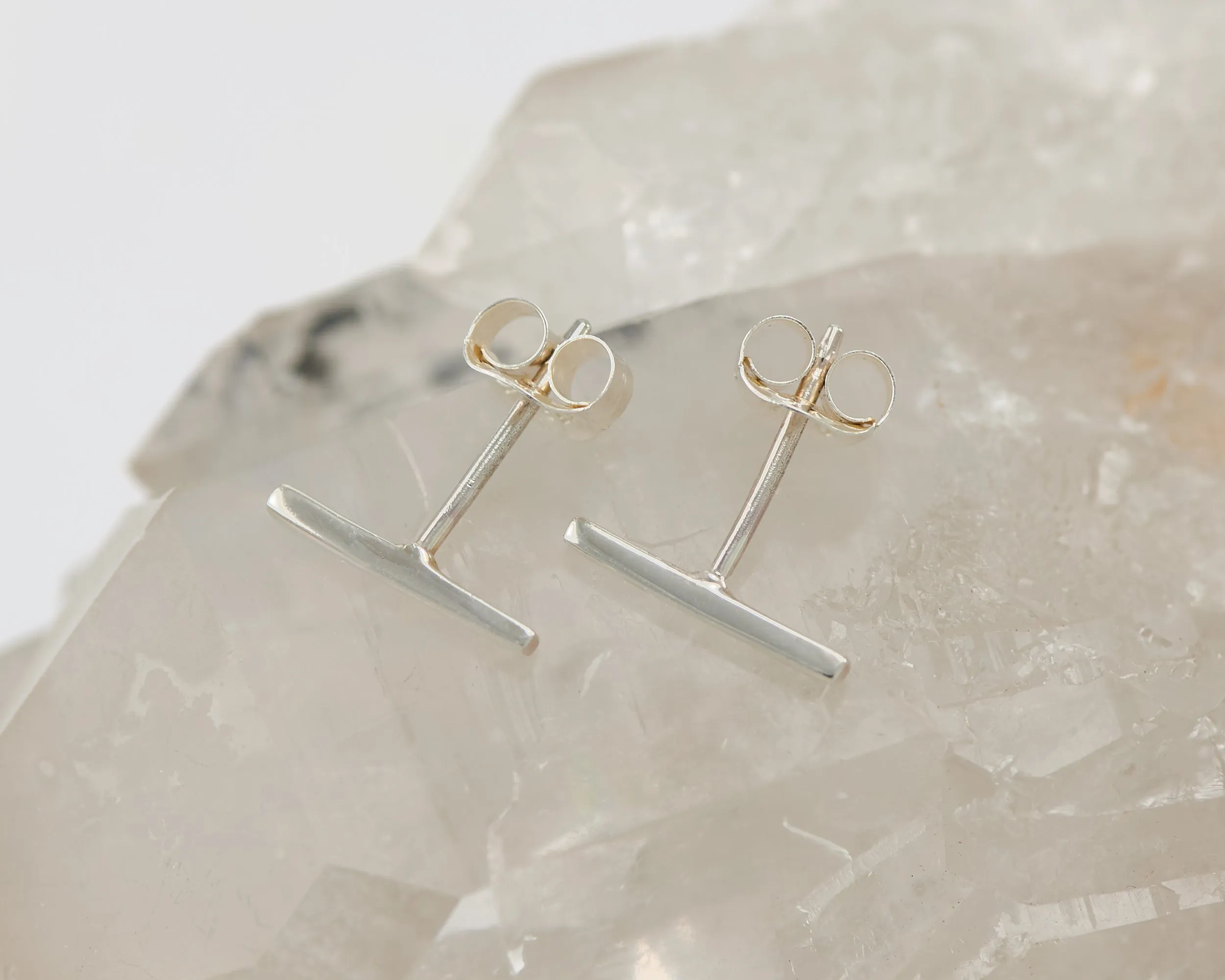 Silver Bar Stud Earrings