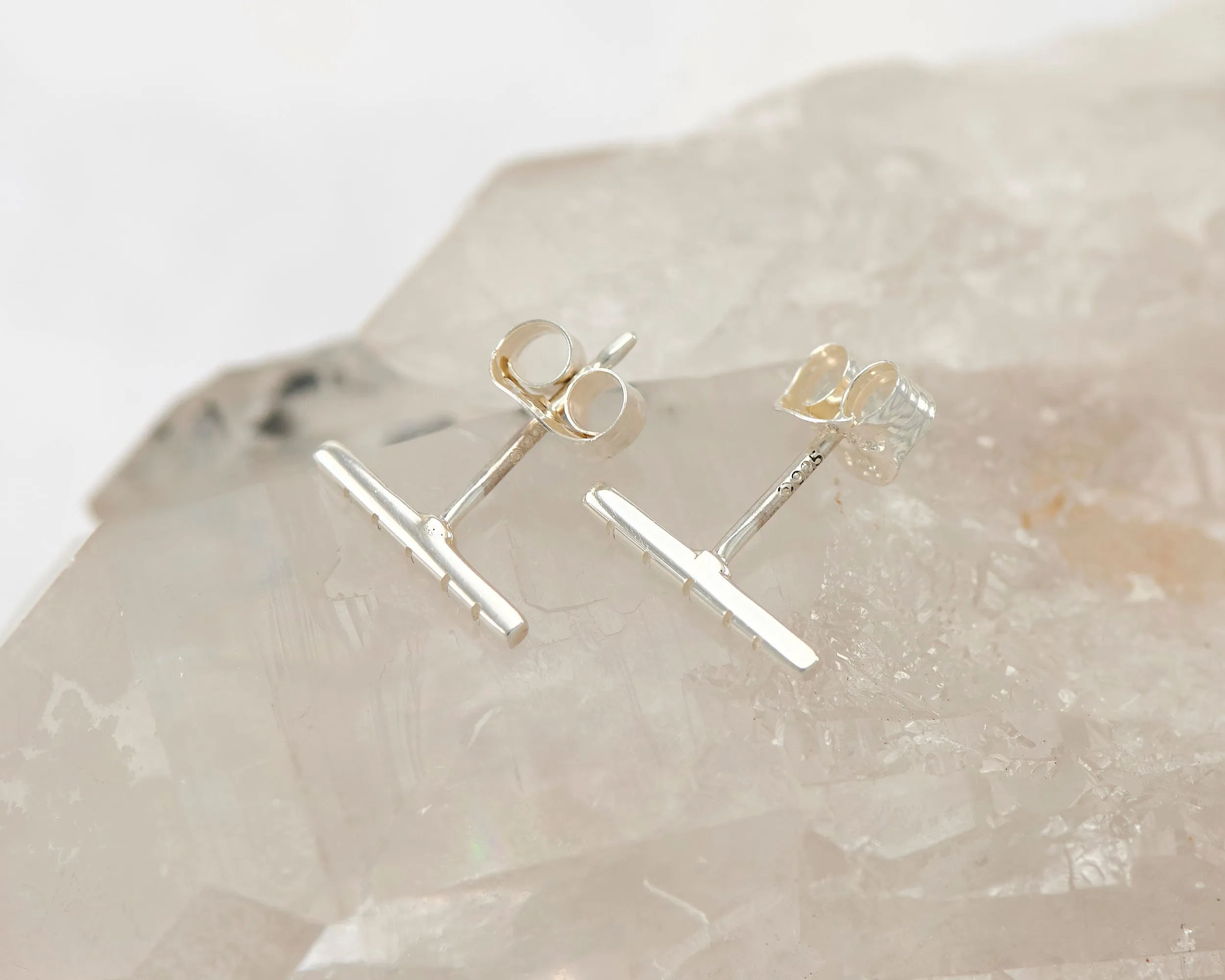 Silver Bar Stud Earrings