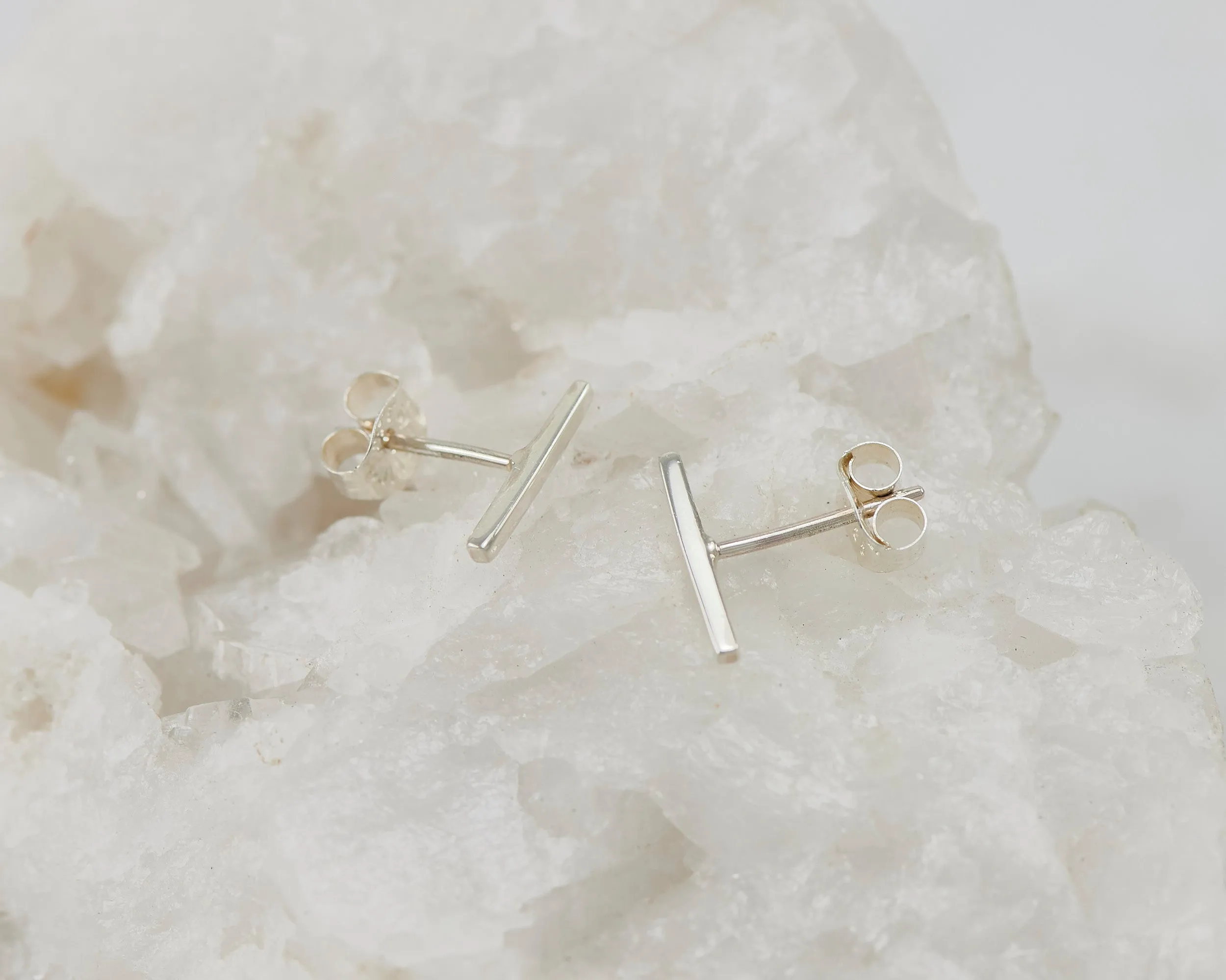 Silver Bar Stud Earrings
