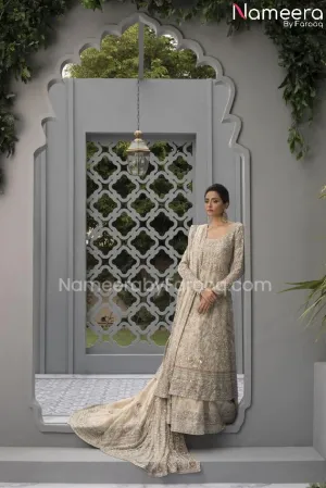 Silver Bridal Dress Pakistani in Pishwas Style #BS578