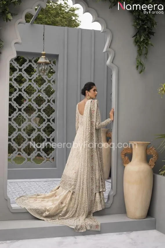 Silver Bridal Dress Pakistani in Pishwas Style #BS578