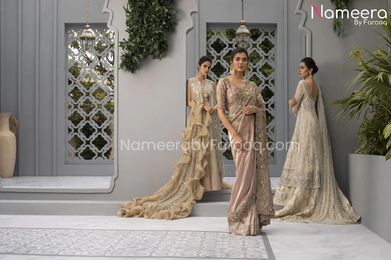 Silver Bridal Dress Pakistani in Pishwas Style #BS578