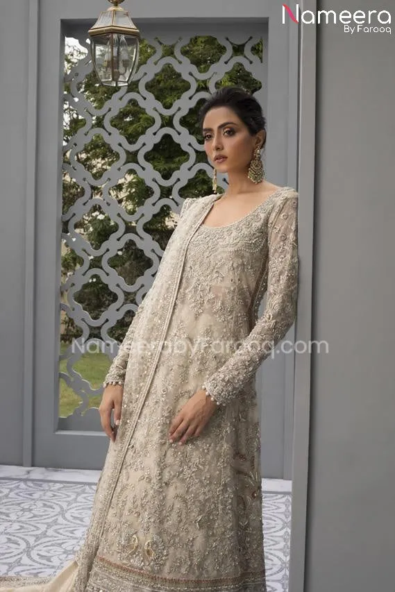 Silver Bridal Dress Pakistani in Pishwas Style #BS578
