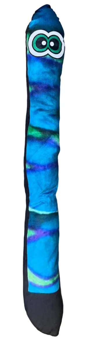 Snake Dog Toy with Squeaker and Scrunch -  Blue/Green or Rainbow Striped. 23" Long