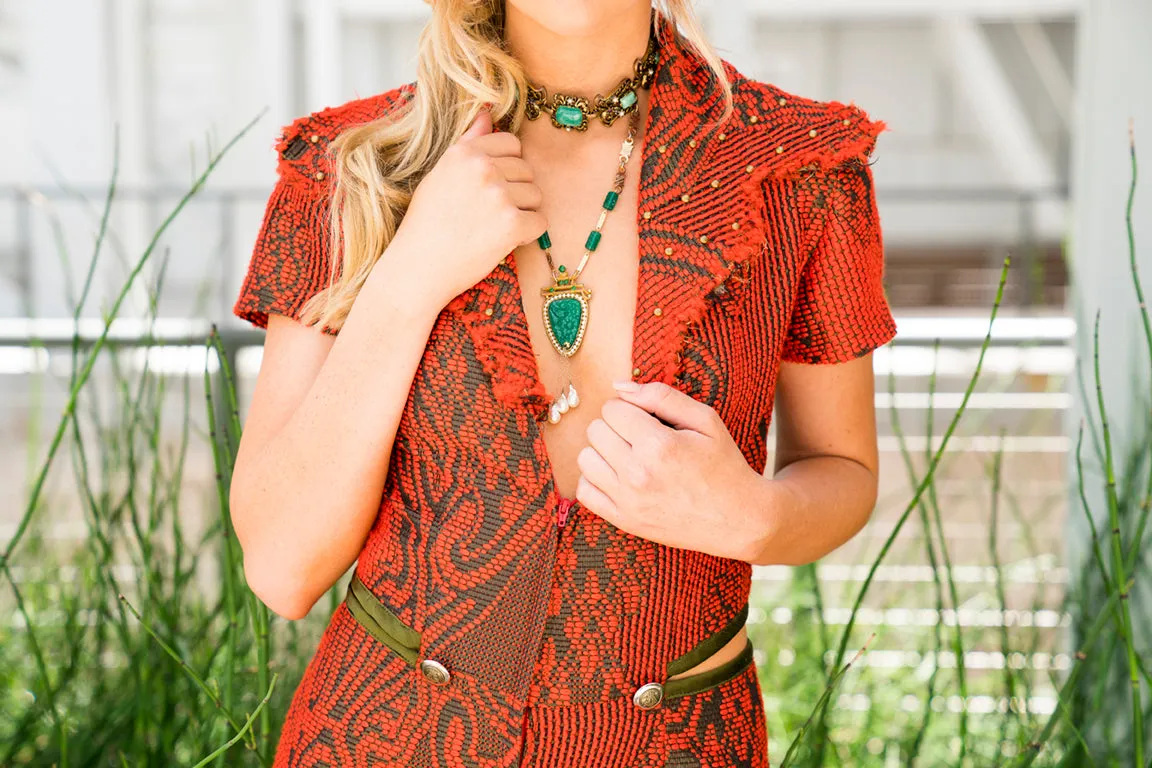 Split Waist Brocade Romper