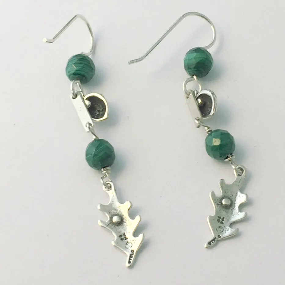 Sterling Silver acorn & oak leaf dangle earrings- tree, acorns,oaks, malachite