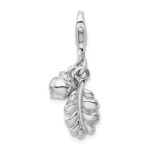 Sterling Silver Amore La Vita Rhodium-plated 3D Acorn and Leaf Charm