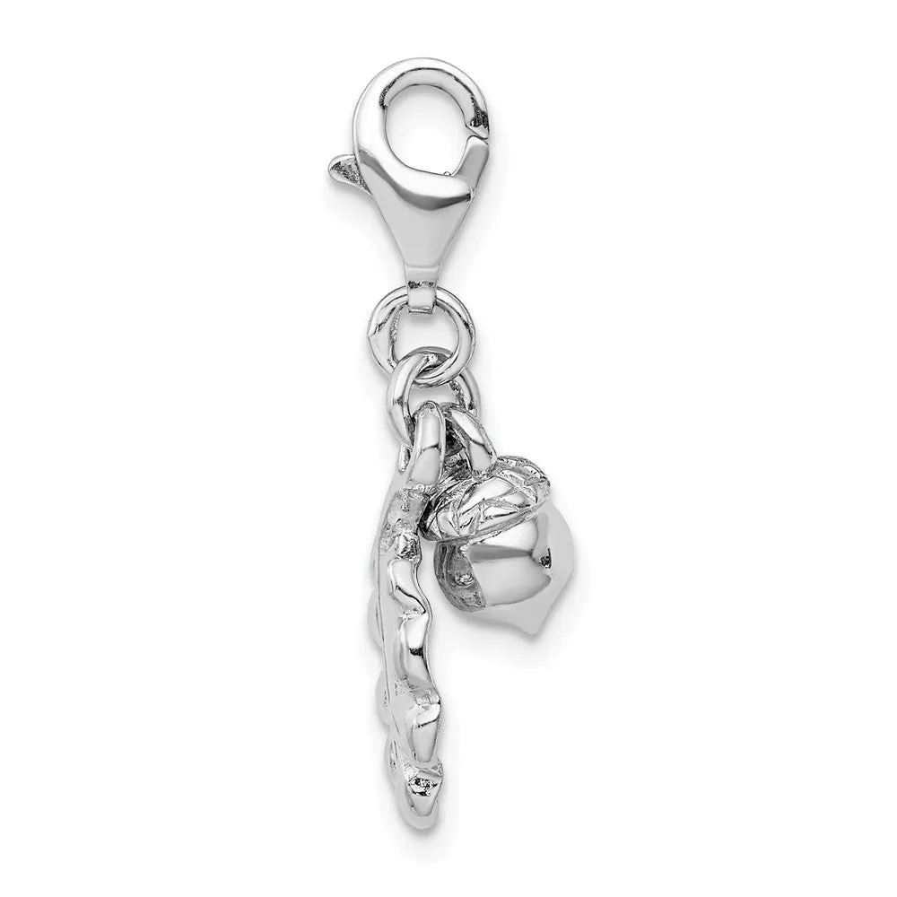 Sterling Silver Amore La Vita Rhodium-plated 3D Acorn and Leaf Charm