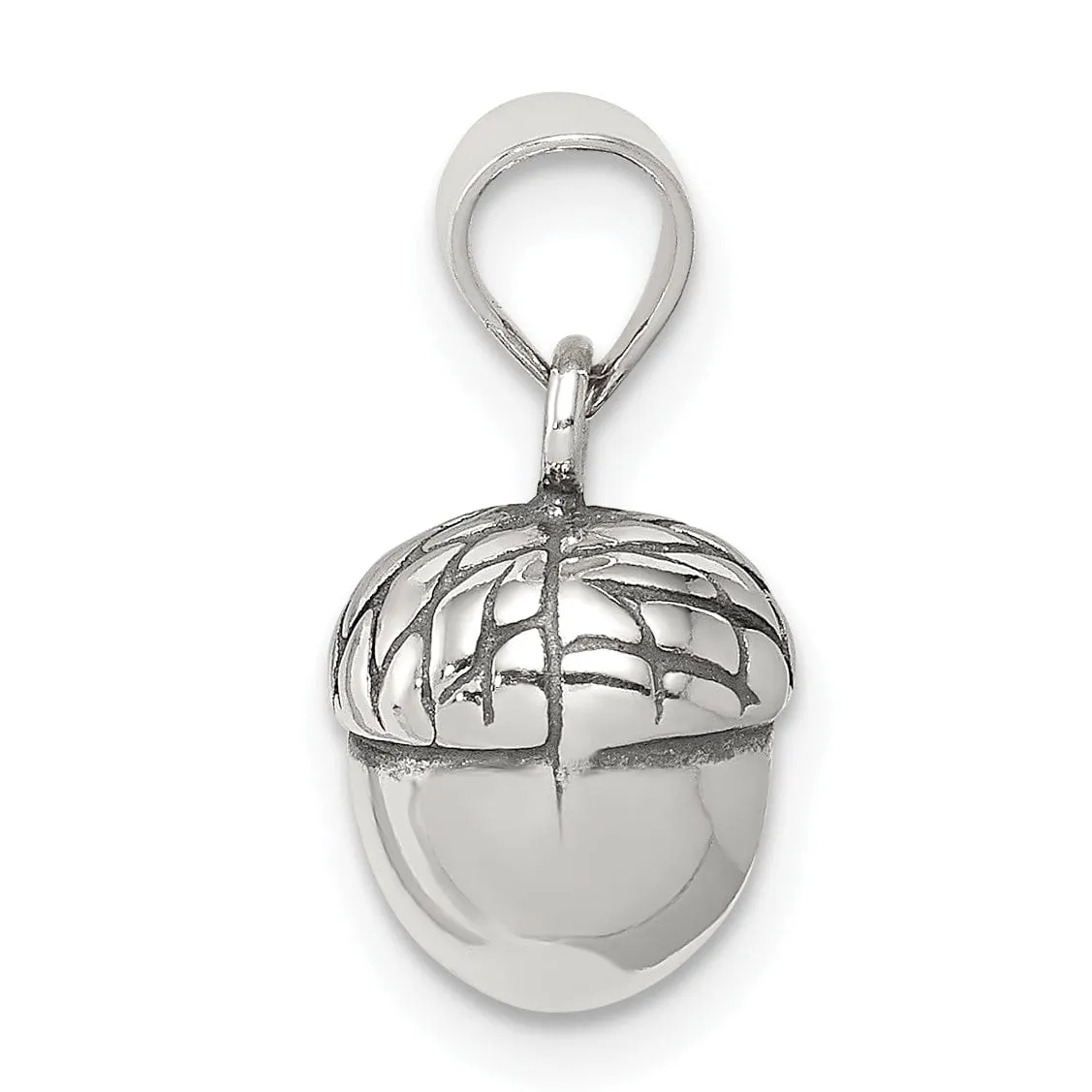 Sterling Silver Polish Antiqued 3-D Acorn Charm