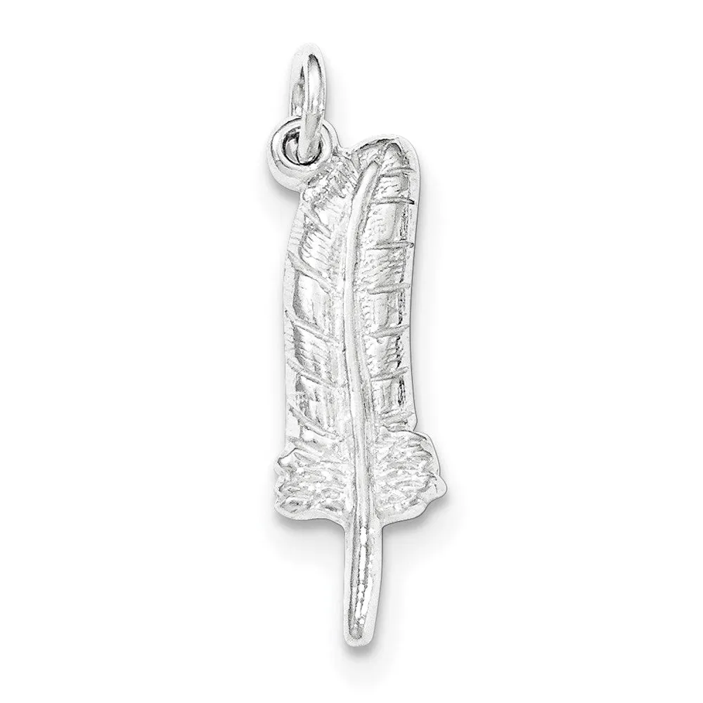 Sterling Silver Polished & Textured Feather Pendant
