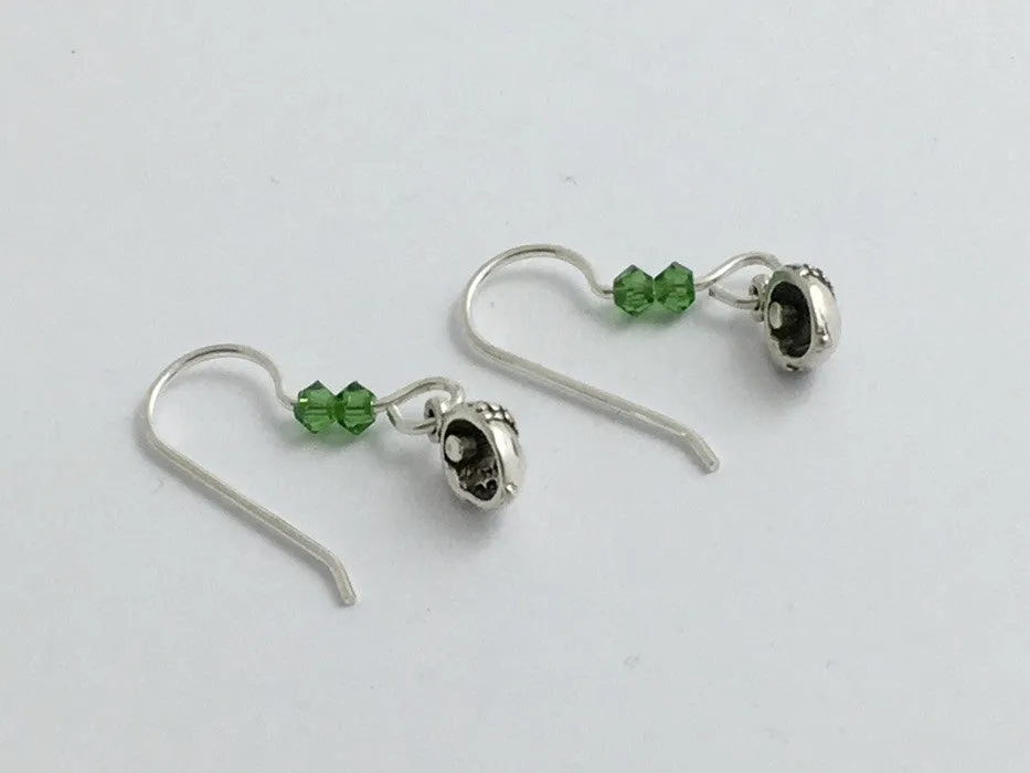 Sterling Silver tiny acorn dangle earrings-oak, tree,green crystal, acorns,oaks