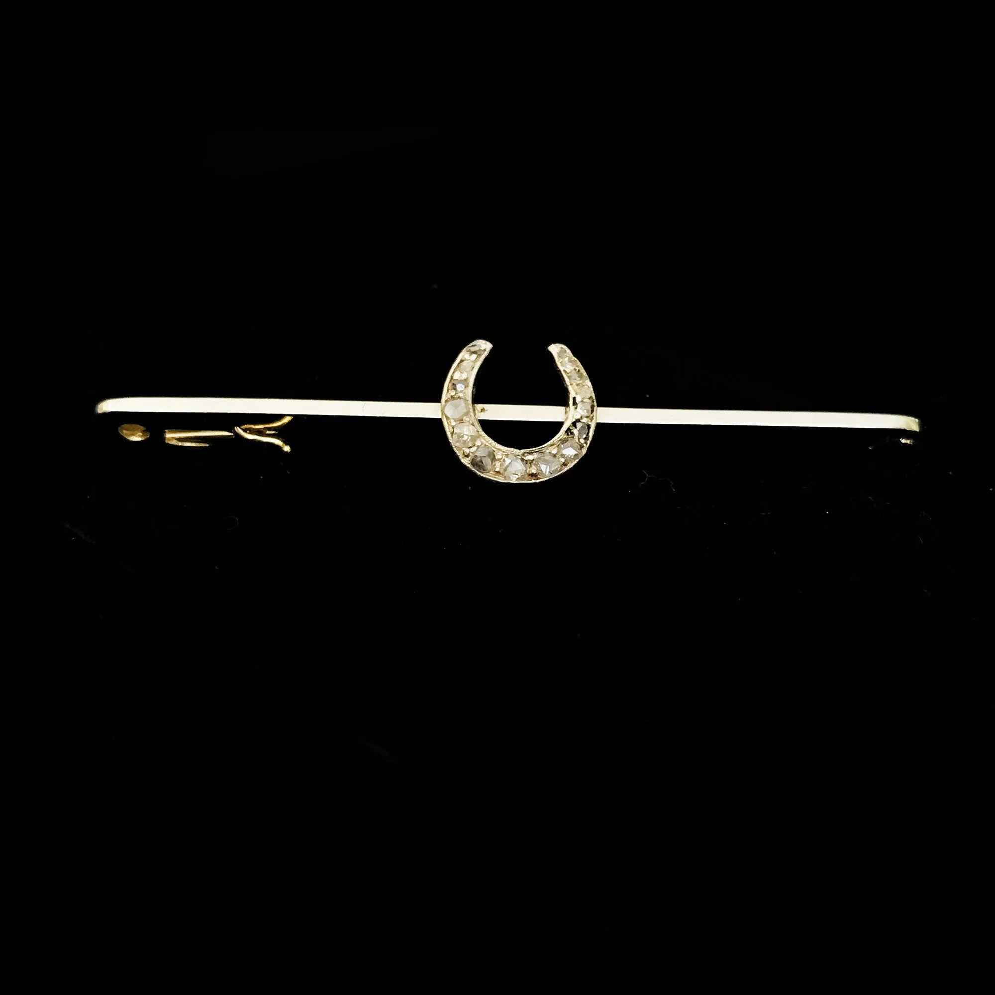 Stock Pin Edwardian 15 ct and 18 ct Yellow Gold with Diamond Horseshoe Embellishment