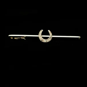 Stock Pin Edwardian 15 ct and 18 ct Yellow Gold with Diamond Horseshoe Embellishment