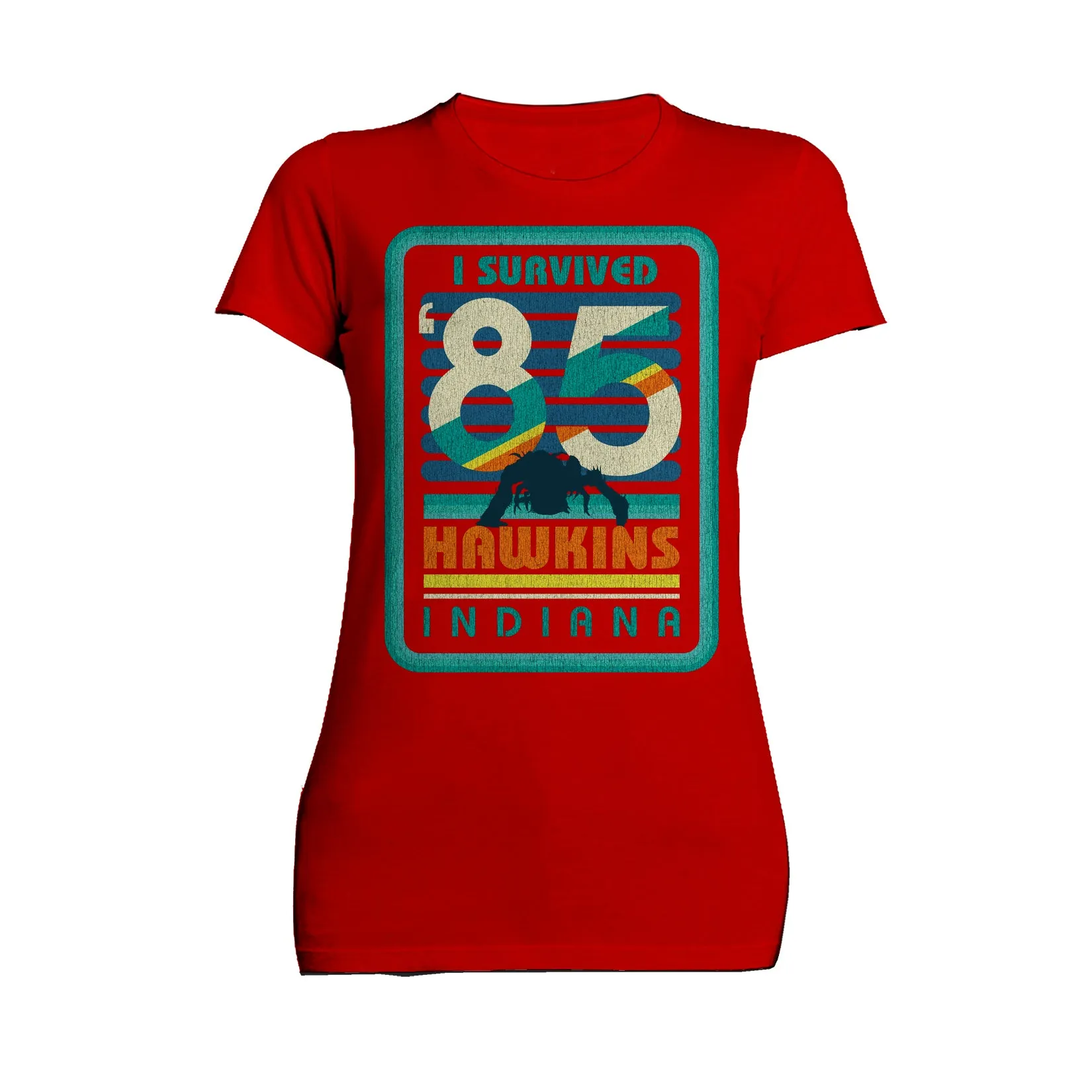 Stranger Things Vintage Demogorgon Poster Hawkins Indiana I Survived 85 Official Women's T-Shirt