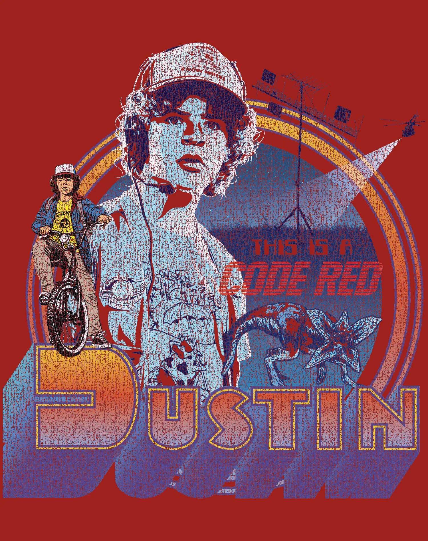 Stranger Things Vintage Dustin Pose Demogorgon Code Red Original Men's T-Shirt