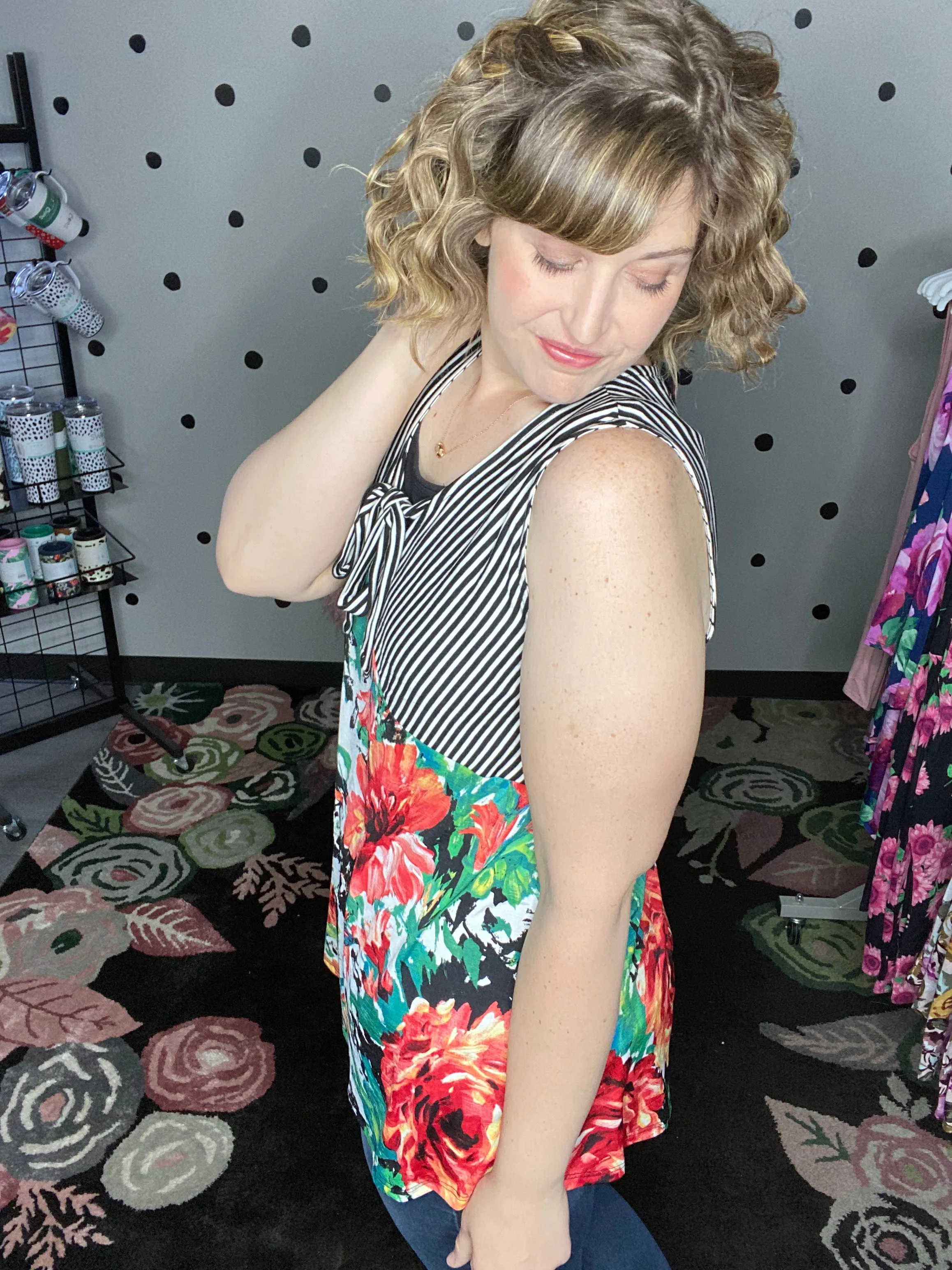 Stripe & Floral Sleeveless Top