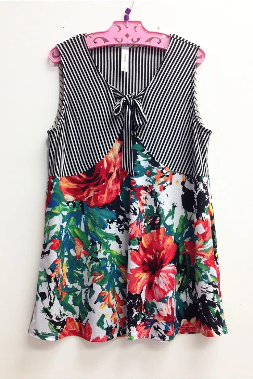 Stripe & Floral Sleeveless Top