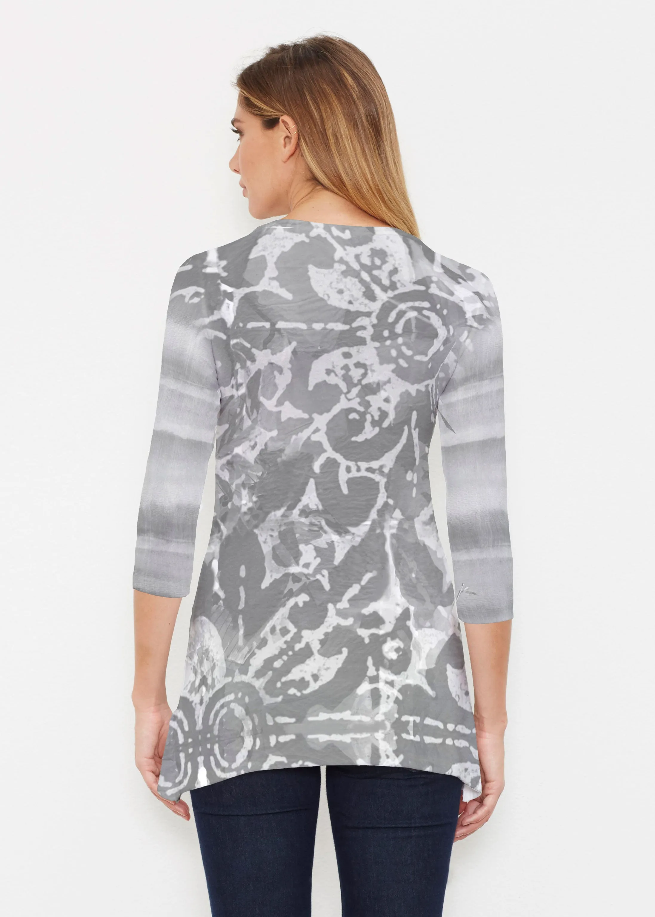Striped Watercolor Grey (25034) ~ Buttersoft 3/4 Sleeve Tunic