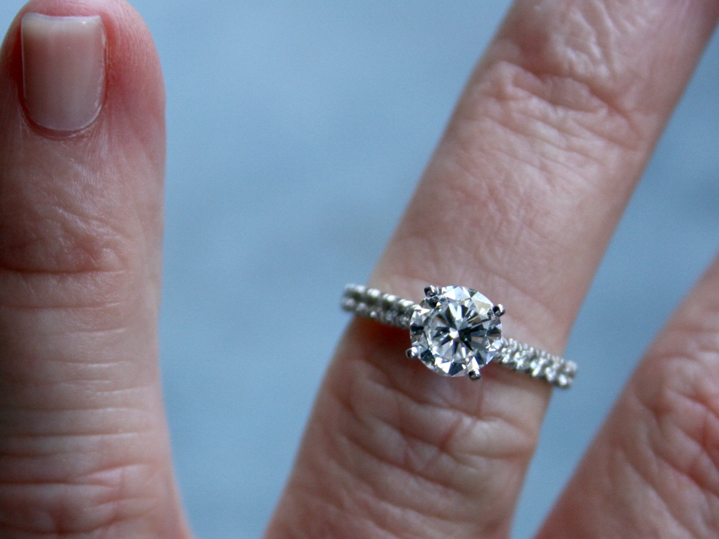 Stunning Simple Vintage 18K White Gold Micro Pave Diamond Ring Engagement Ring - 1.62ct.