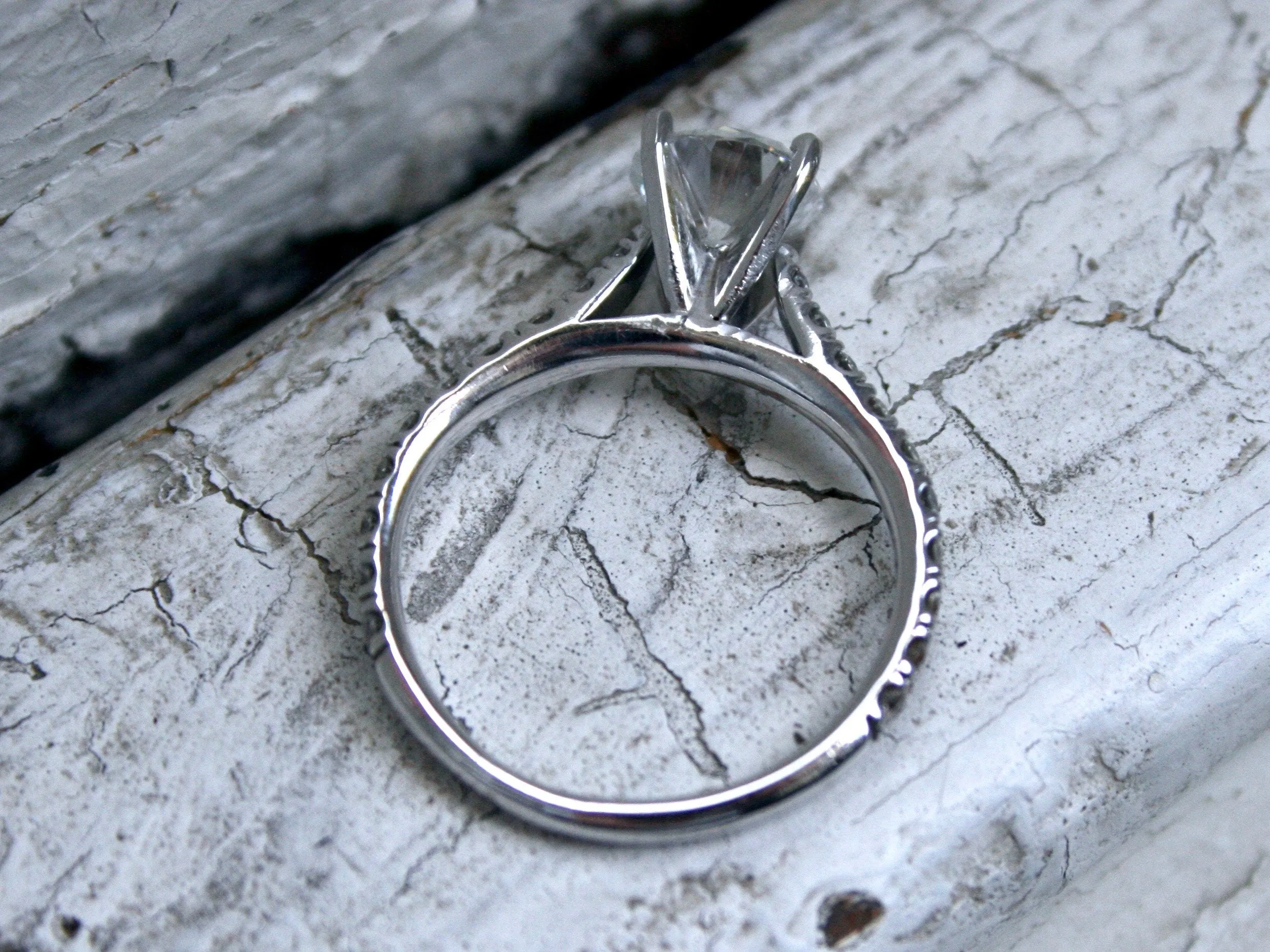 Stunning Simple Vintage 18K White Gold Micro Pave Diamond Ring Engagement Ring - 1.62ct.