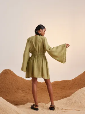 Summer Dress Bell Sleeves-Macha-Linen-Ss25-Bsd-Mch-Cord